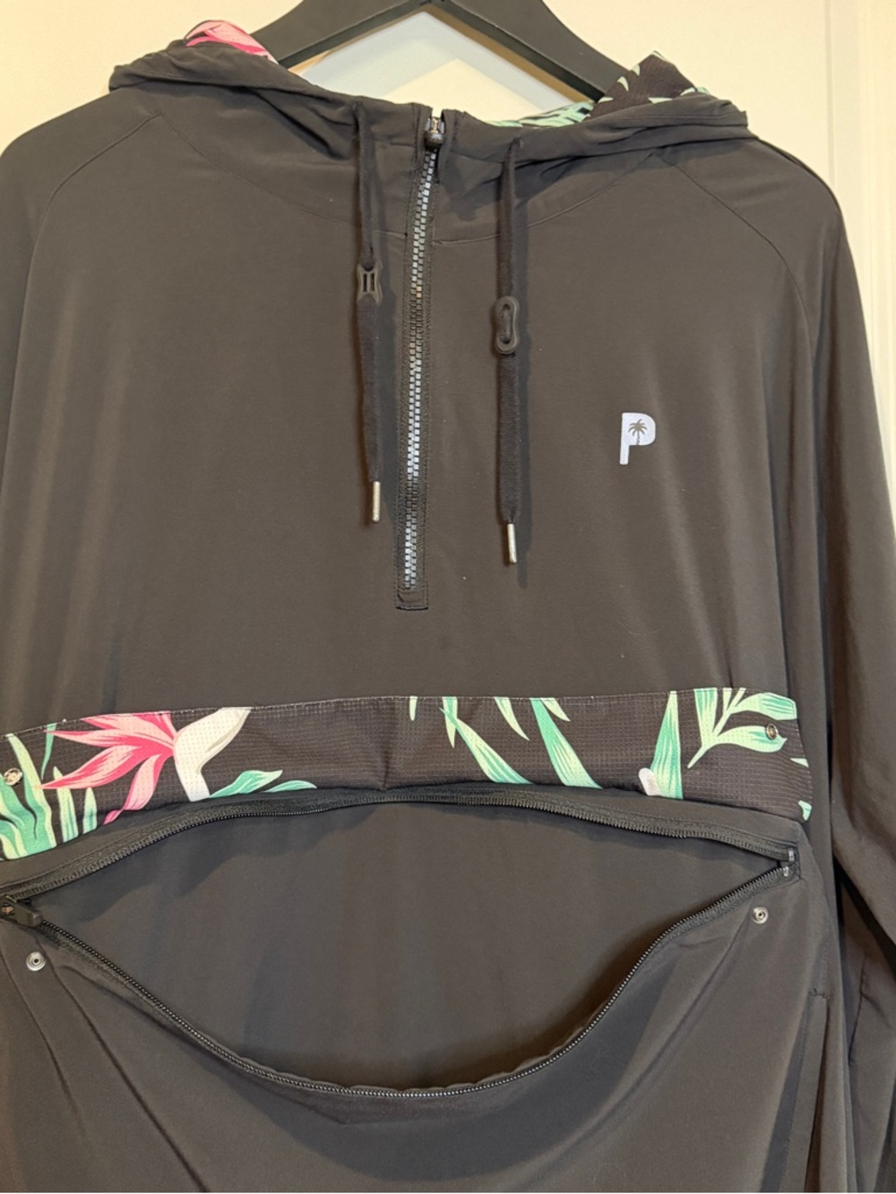 PUMA Palm Tree Crew Hoodie Pullover 1/4 Zip Black Floral Men's XXL Hooded Pocket - Picture 6 of 11